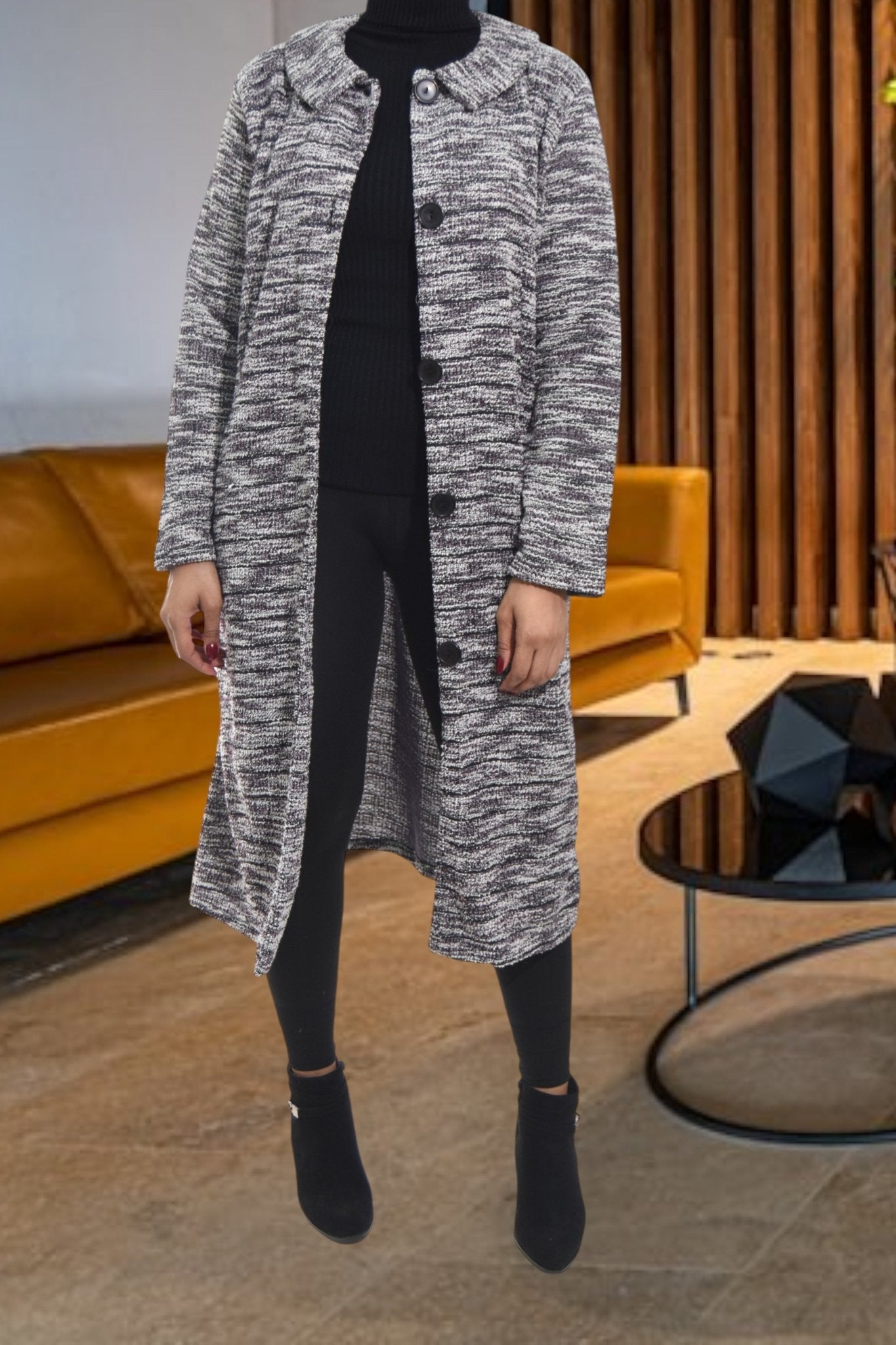 Ladies Black Shaded Jacquard Coat - StylePhase SA