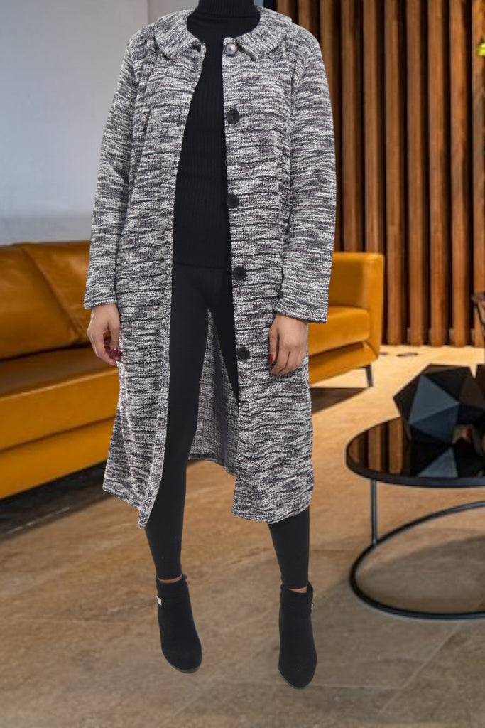 Ladies Black Shaded Jacquard Coat - StylePhase SA