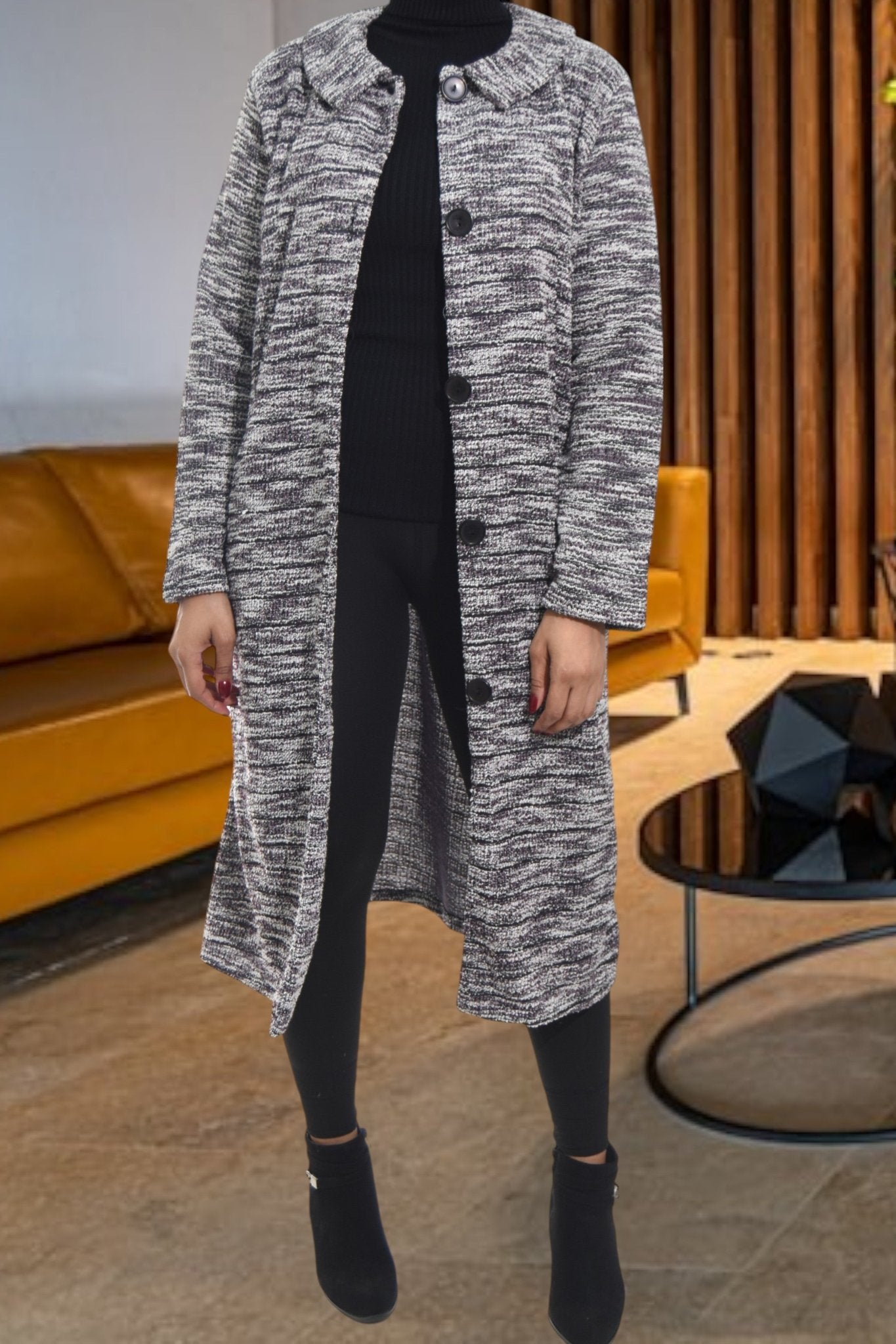 Ladies Black Shaded Jacquard Coat - StylePhase SA