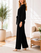 Ladies Black Shimmer Tie Jumpsuit - New Feeling - StylePhase SA