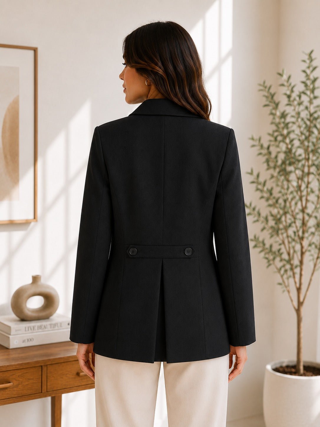 Ladies Black Short Melton Line Coat - StylePhase SA