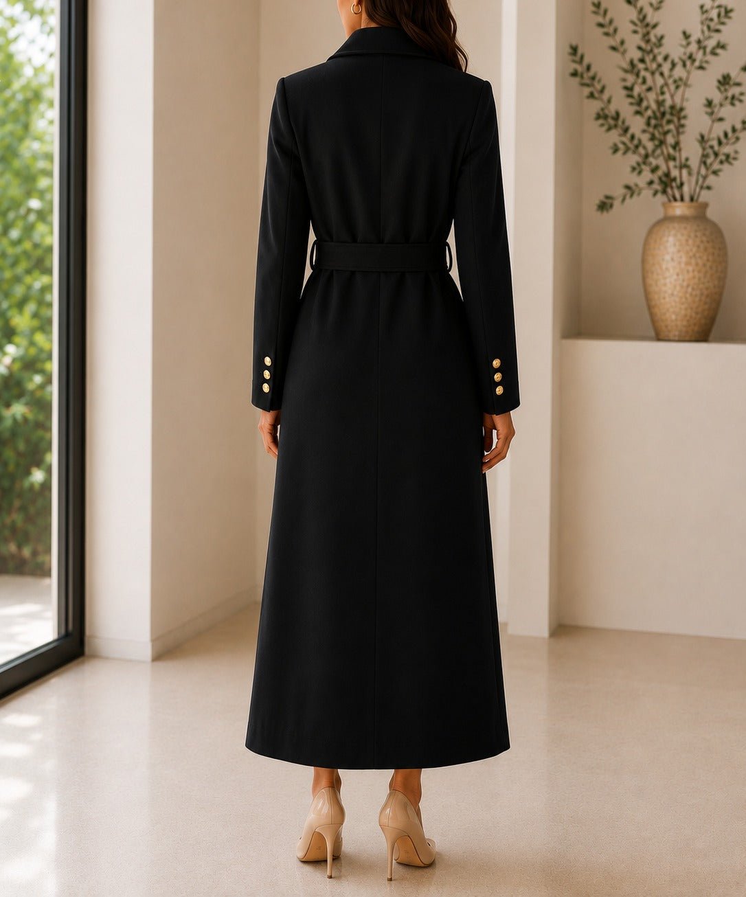 Ladies Black Side Collar Double Breasted Melton Coat - StylePhase SA