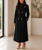 Ladies Black Side Collar Double Breasted Melton Coat - StylePhase SA