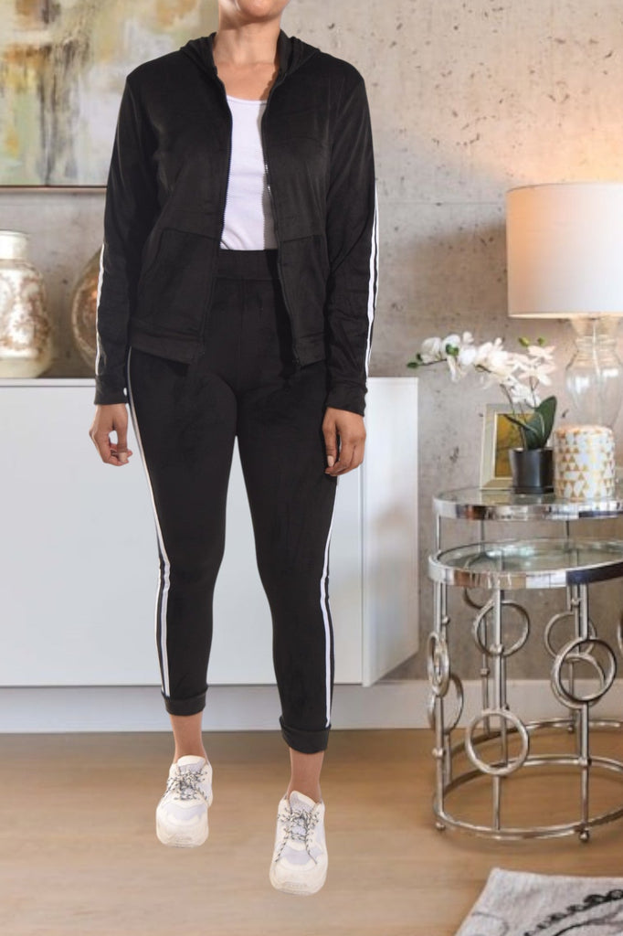 Ladies Black Side Stripe Tracksuit - StylePhase SA