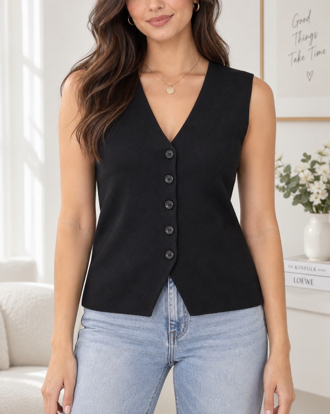 Ladies Black Sleeveless Jersey Top - StylePhase SA