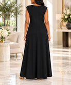 Ladies Black Sleeveless Sunburst Brooch Maxi Dress - StylePhase SA