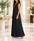 Ladies Black Sleeveless Sunburst Brooch Maxi Dress - StylePhase SA