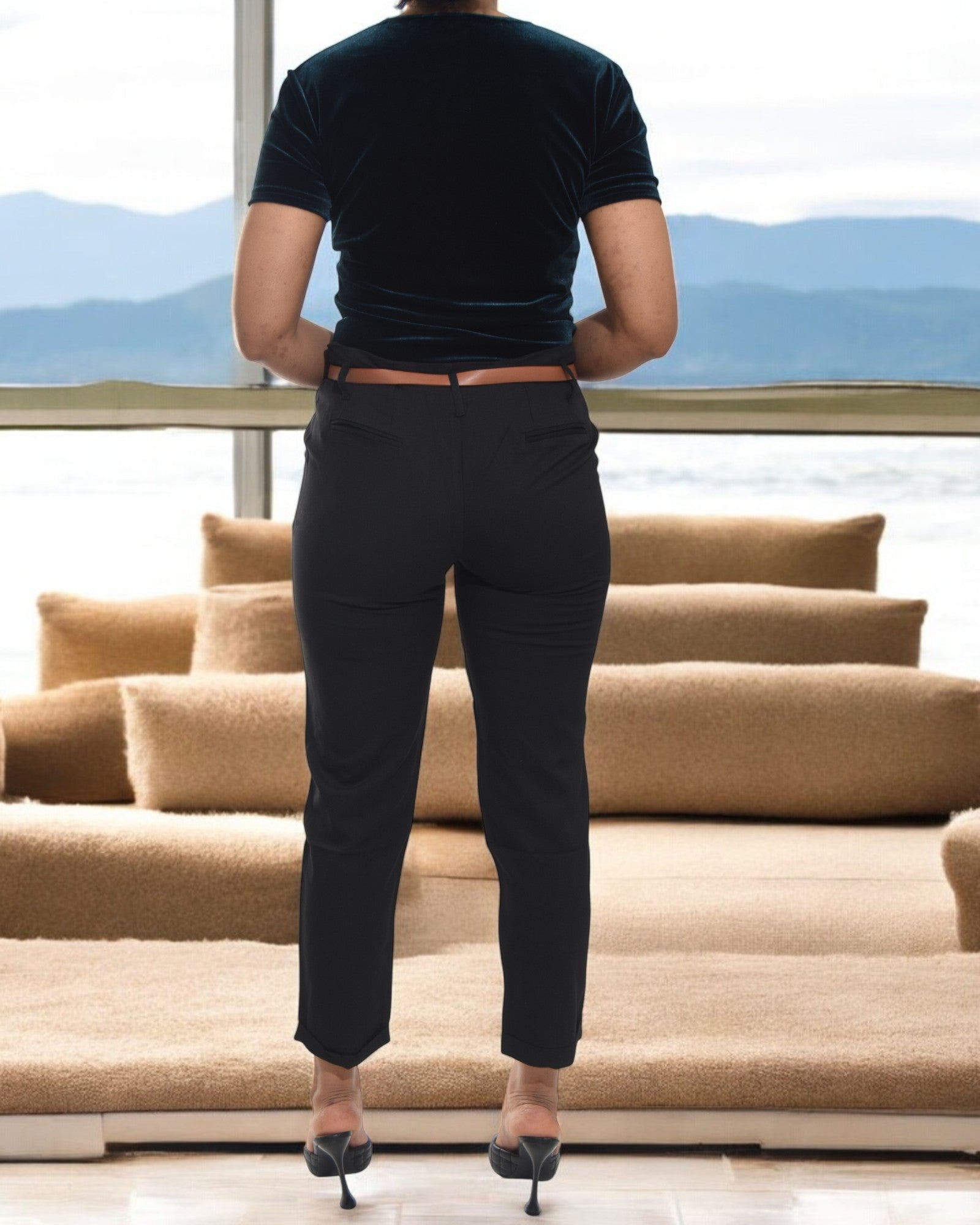 Ladies Black Slim Pants With Belt - StylePhase SA