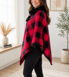 Ladies Black Square Pattern Fur Collar Poncho - StylePhase SA