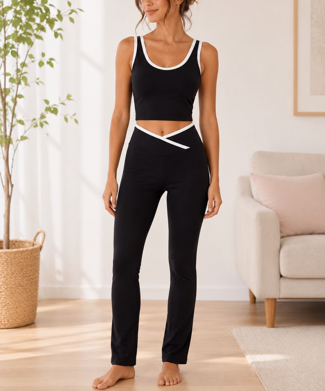 Ladies Black Straight Leg Two-Piece Activewear Set - StylePhase SA