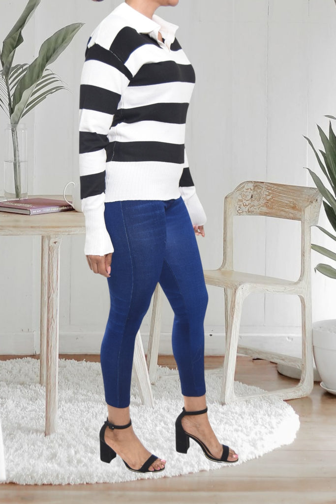 Ladies Black Stripe Jersey Top - StylePhase SA