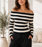 Ladies Black Stripe Off Shoulder Top - StylePhase SA