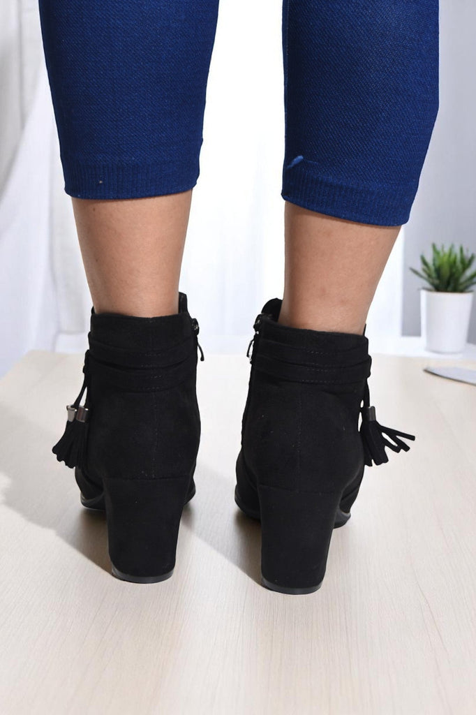 Ladies Black Tassel Ankle Boots - StylePhase SA
