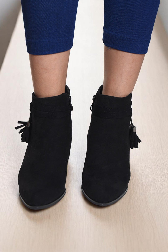 Ladies Black Tassel Ankle Boots - StylePhase SA