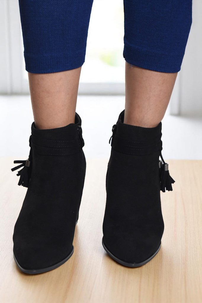 Ladies Black Tassel Ankle Boots - StylePhase SA