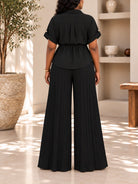 Ladies Black Tassel Tie Pleated Two-Piece Set - StylePhase SA