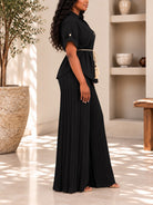 Ladies Black Tassel Tie Pleated Two-Piece Set - StylePhase SA