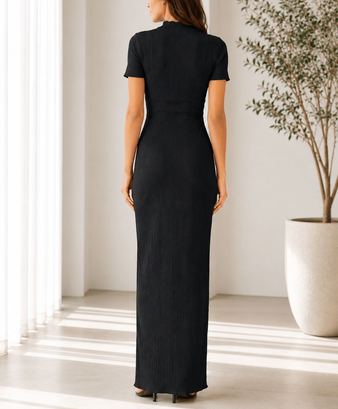 Ladies Black Textured Maxi Dress - StylePhase SA