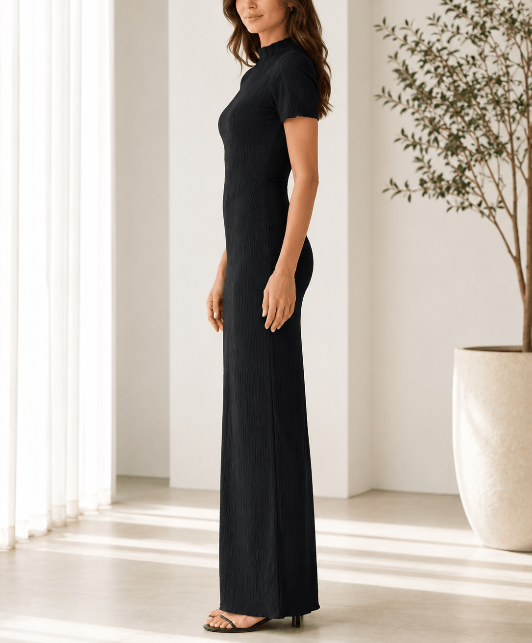 Ladies Black Textured Maxi Dress - StylePhase SA