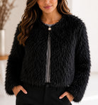 Ladies Black Textured Sherpa Jacket - StylePhase SA