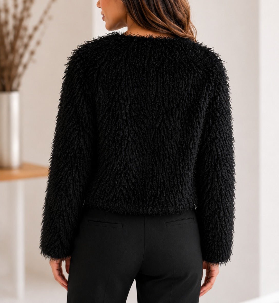 Ladies Black Textured Sherpa Jacket - StylePhase SA