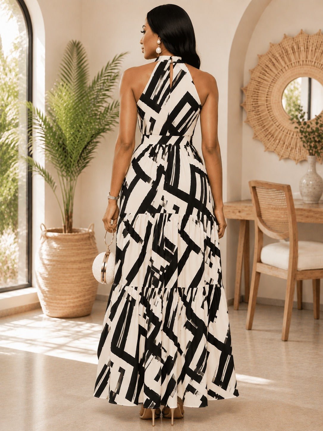 Ladies Black Tie Back Maxi Dress - StylePhase SA