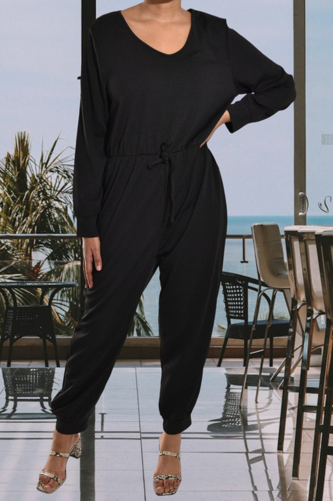 Ladies Black Tie Front Jumpsuit - StylePhase SA