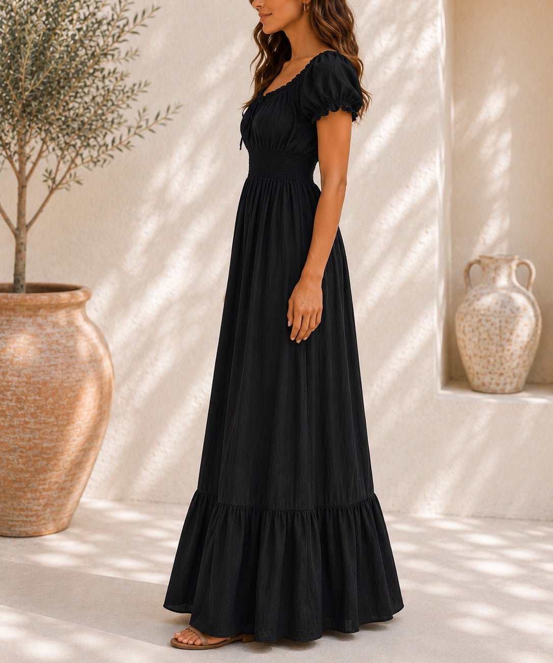 Ladies Black Tie Front Tier Dress - StylePhase SA
