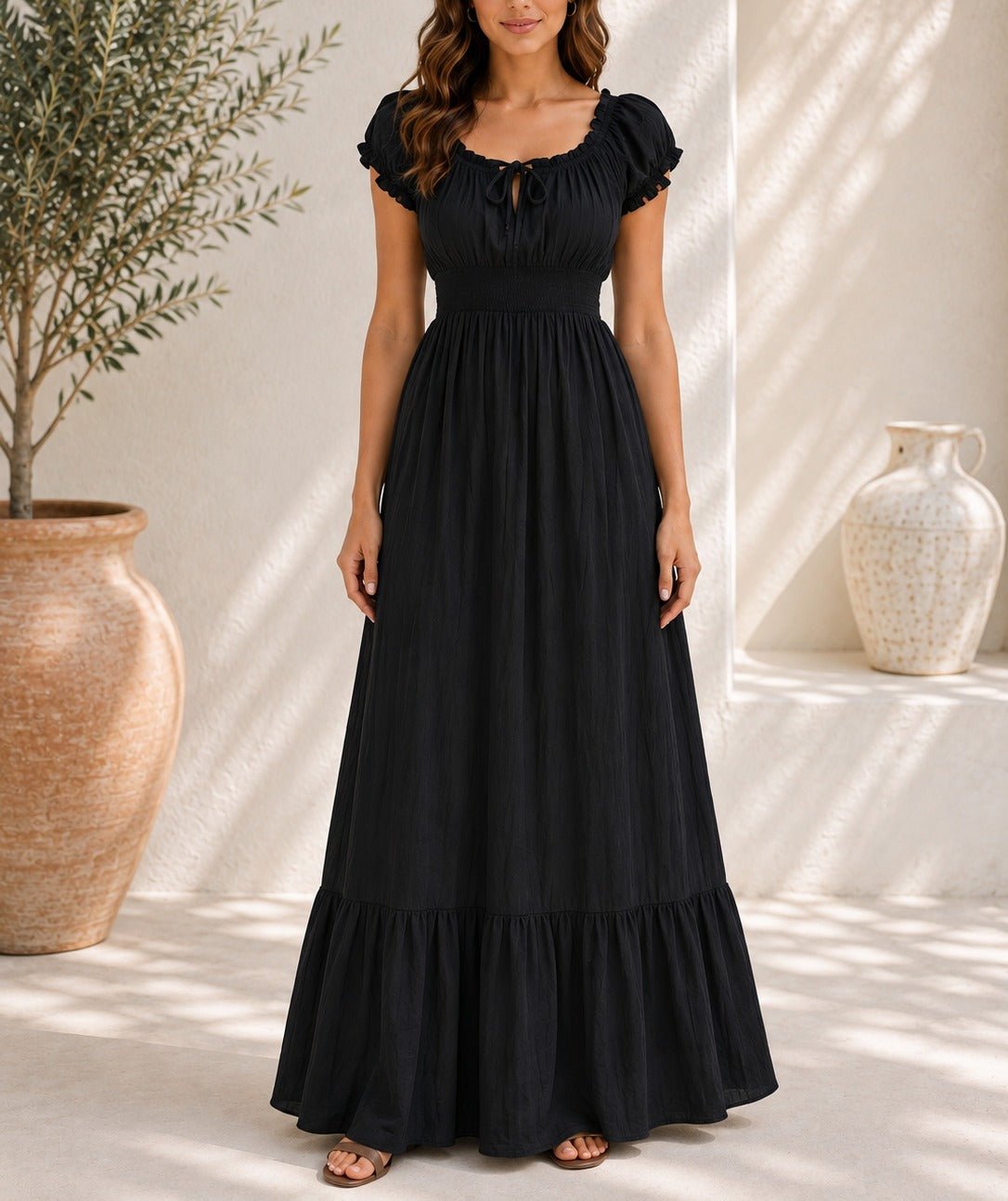 Ladies Black Tie Front Tier Dress - StylePhase SA