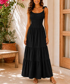 Ladies Black Tie Shoulder Tiered Maxi Dress - StylePhase SA