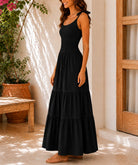 Ladies Black Tie Shoulder Tiered Maxi Dress - StylePhase SA