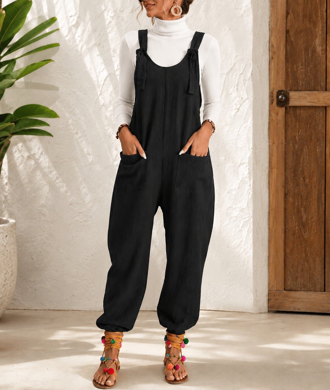 Ladies Black Tie Straps Jumpsuit - StylePhase SA