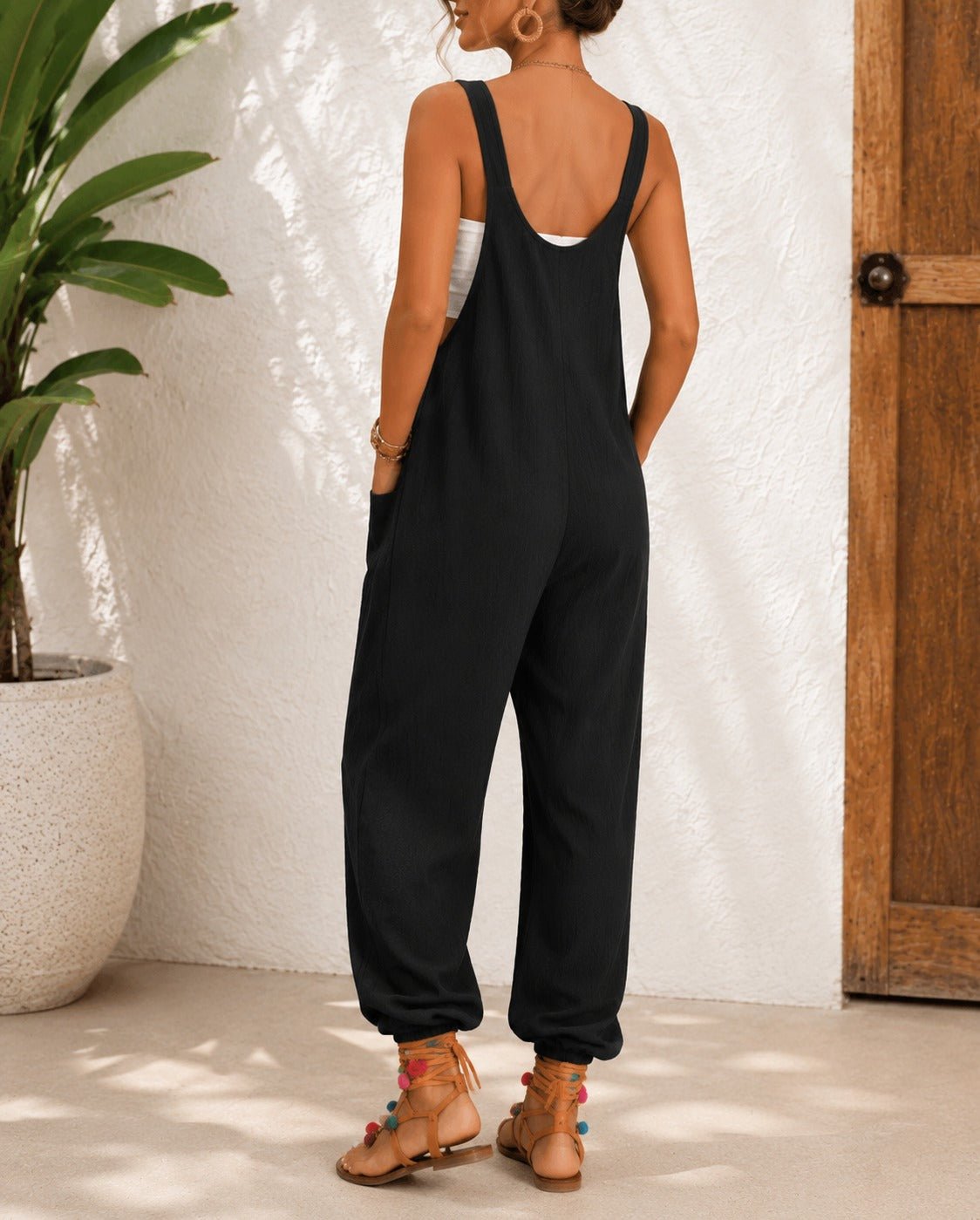 Ladies Black Tie Straps Jumpsuit - StylePhase SA