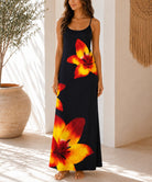 Ladies Black Tropical Lily Print Maxi Dress - StylePhase SA