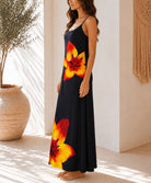 Ladies Black Tropical Lily Print Maxi Dress - StylePhase SA