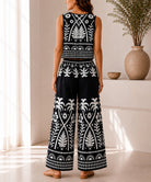 Ladies Black Tropical Print Wide Leg Two Piece - StylePhase SA