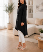 Ladies Black Tunic Longer Length Shirt - New Feeling - StylePhase SA