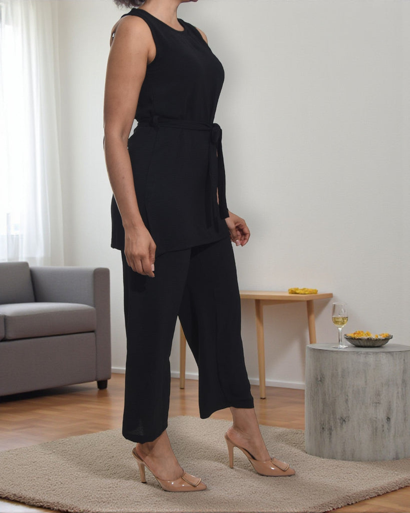 Ladies Black Two Piece Tie Front Set - StylePhase SA