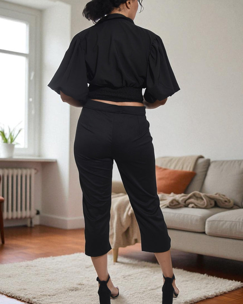 Ladies Black V Neck Crop Top - StylePhase SA