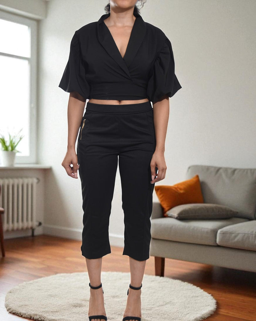 Ladies Black V Neck Crop Top - StylePhase SA