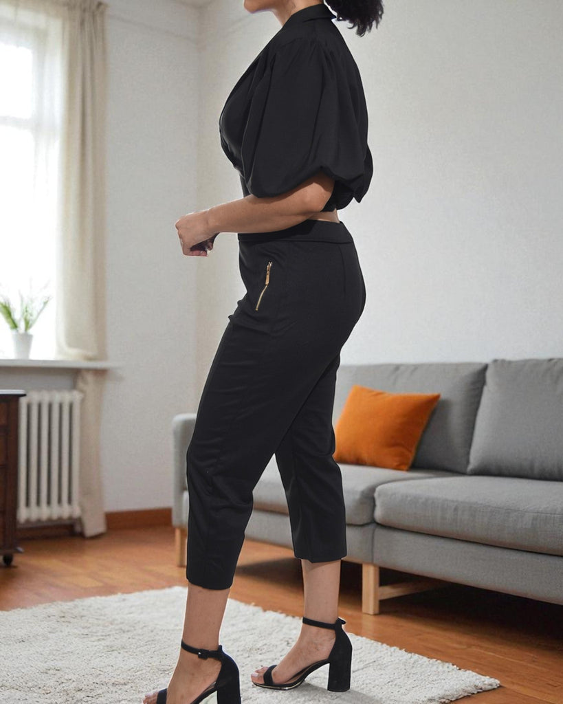 Ladies Black V Neck Crop Top - StylePhase SA