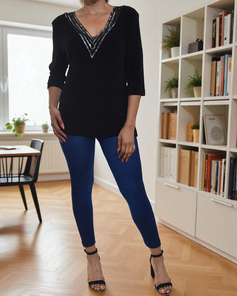 Ladies Black V Neck Top - StylePhase SA