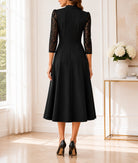Ladies Black V-Notch Collar Lace Sleeve Dress - StylePhase SA
