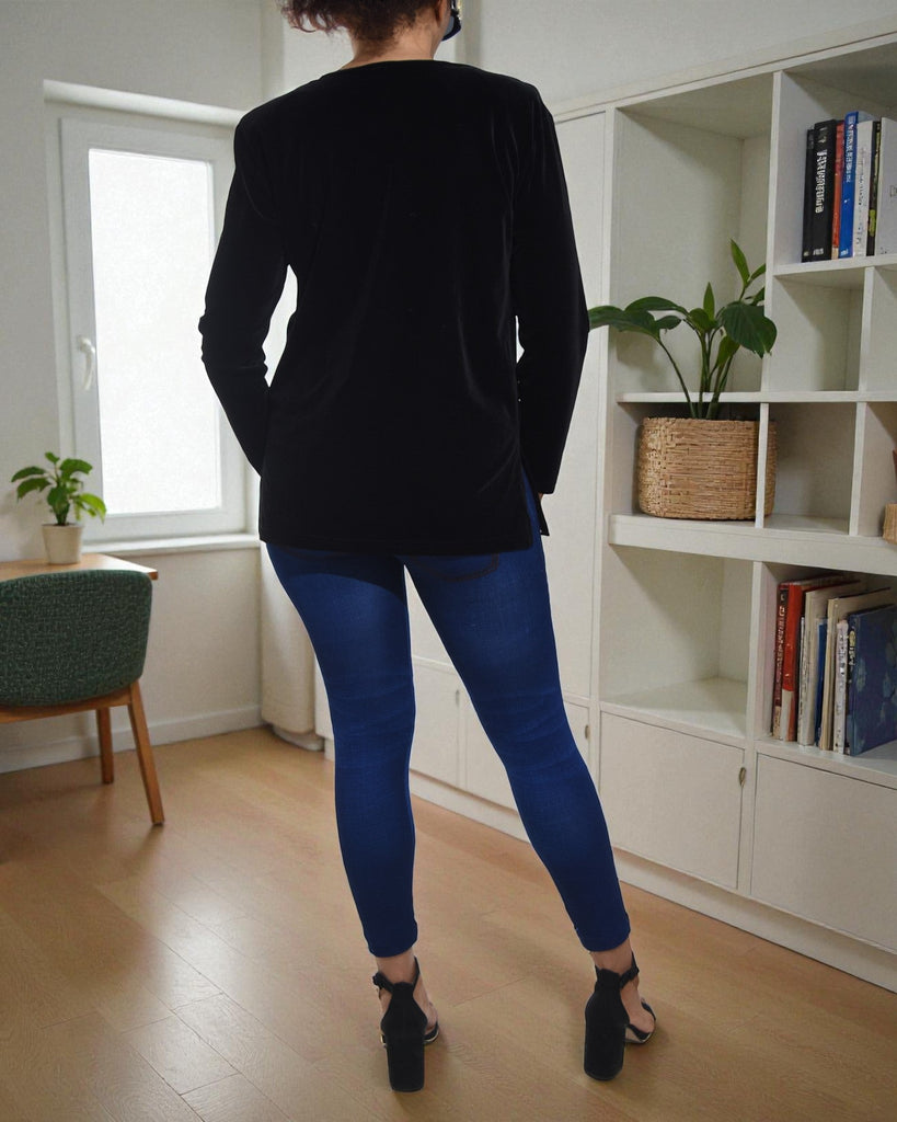 Ladies Black Velour Long Sleeve Top - StylePhase SA