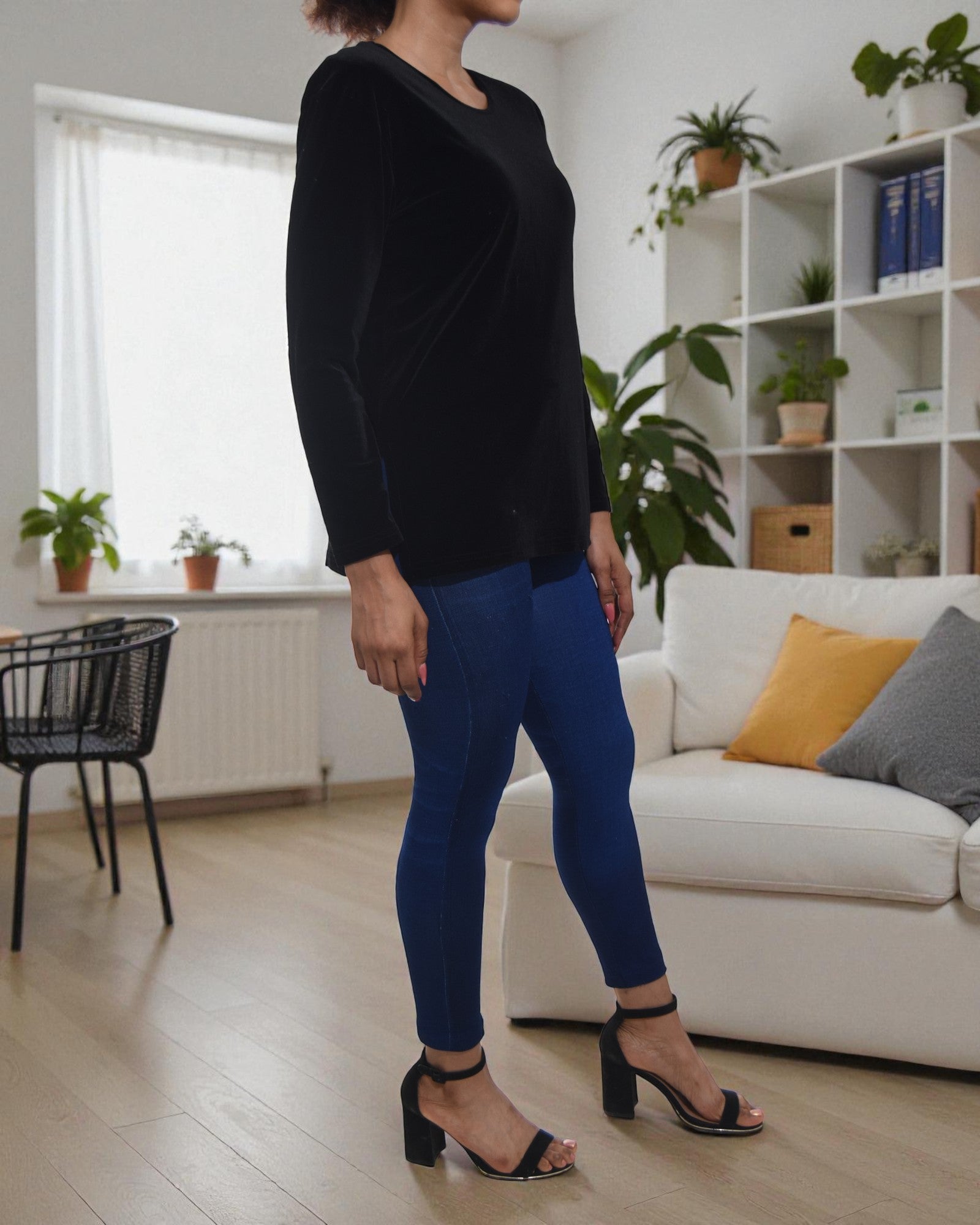 Ladies Black Velour Long Sleeve Top - StylePhase SA