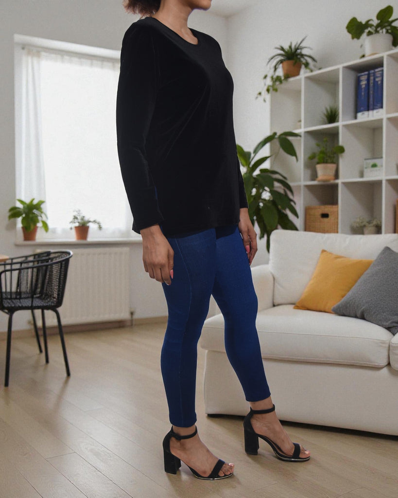 Ladies Black Velour Long Sleeve Top - StylePhase SA
