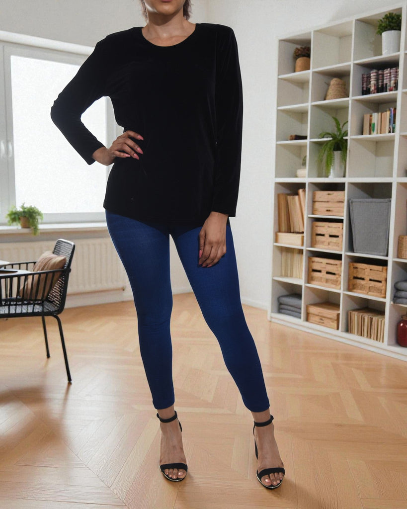 Ladies Black Velour Long Sleeve Top - StylePhase SA