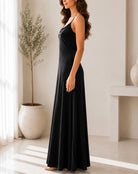 Ladies Black Velour Strappy Maxi Dress - StylePhase SA