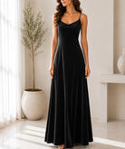 Ladies Black Velour Strappy Maxi Dress - StylePhase SA
