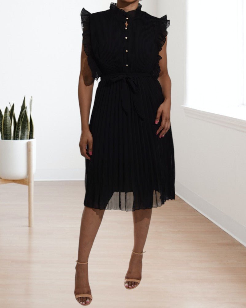 Ladies Black Vintage Chiffon Pleated Dress - StylePhase SA